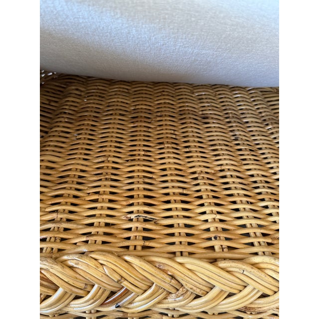 Tan Pair of Vintage Michael Taylor Style Braided Rattan Wicker Lounge Side Armchairs For Sale - Image 8 of 12