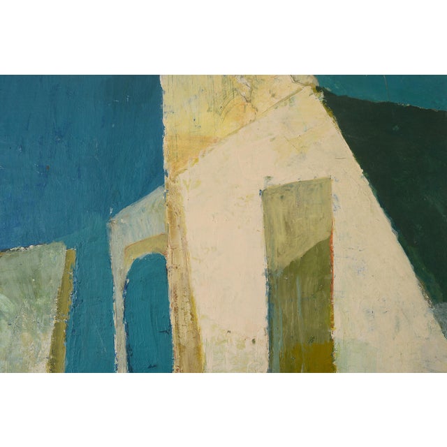 1950s Mid Century Abstract Cubist Architectural Buildings Painting For Sale - Image 5 of 13