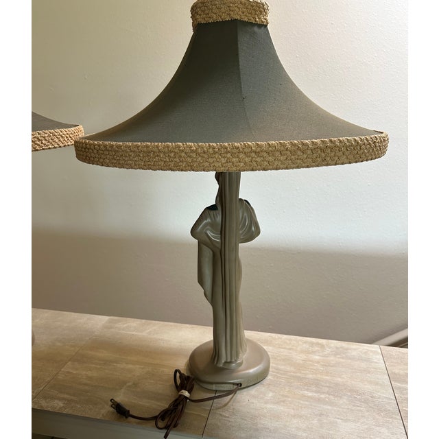 Vintage Continental Art Company Greek / Roman Style Figural Lamps " High to the Finial. For Sale - Image 9 of 11