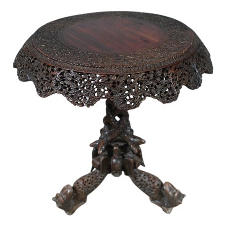 Burmese Side Table in Carved Hardwood For Sale