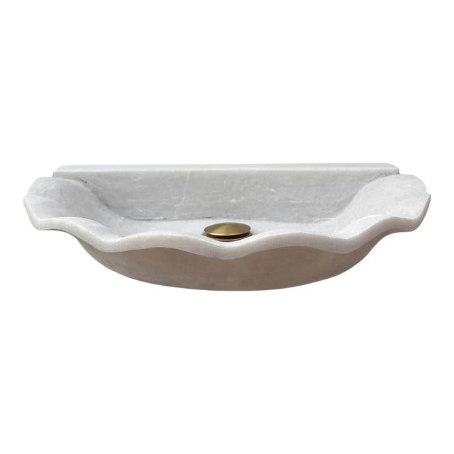 White Marble Wall Mount Sink for Bathroom Vanity - 21x15x4 Inches For Sale