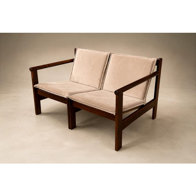 Michel Arnoult “Ouro Preto” Modular Loveseat / Pair of Open-Arm Lounge Chairs in Imbuia, Brazil, 1960s — Convertible Two-in-One Design For Sale - Image 13 of 18