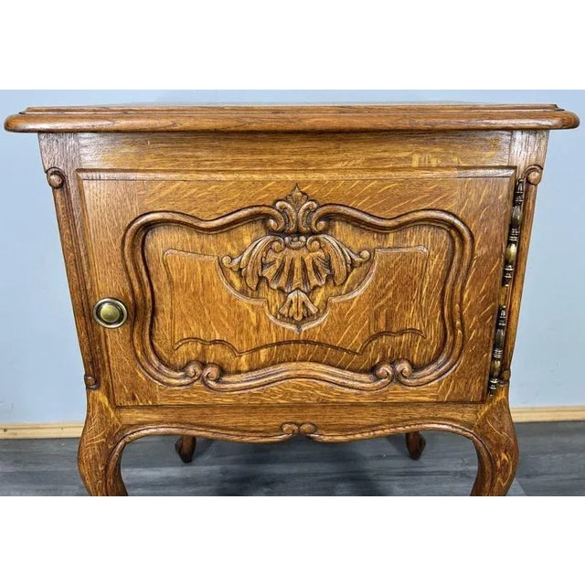 Vintage French Louis XVI Style Oak Nightstand For Sale - Image 4 of 9