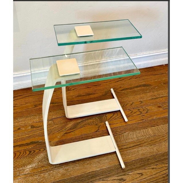 1970s Pair of Vintage Mid Century 1970s Modern Dia Design Institute America Pair of Glass and Metal Drink Tables For Sale - Image 5 of 7