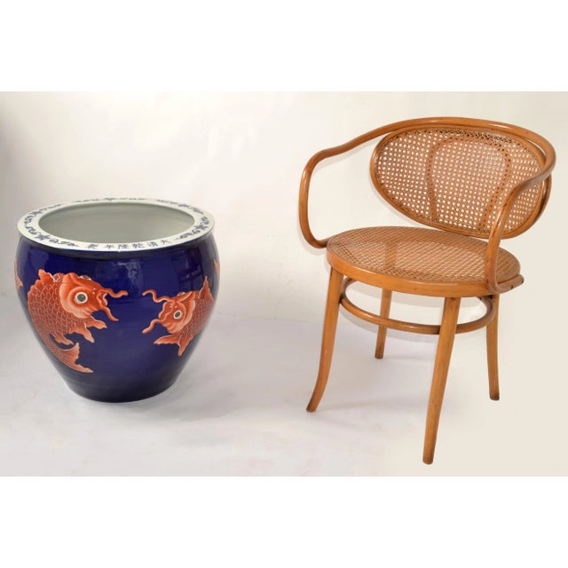 Blue Vintage Marked Chinese Porcelain Floral Planter Blue & White Golden Koi Fish For Sale - Image 8 of 12