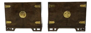 Pair of Mastercraft Asian Style Cabinets With Burl and Brass