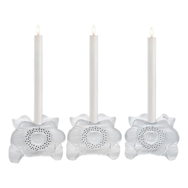 Anemones Candleholders from Lalique, 1975, Set of 3 For Sale