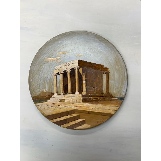 Beautifully rendered hand painted scene of the Temple of Athena Acropolis of Athens Greece. This high classical...