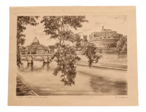 Unknown - Roma - Castel Sant'angelo - Pencil and Watercolor - Mid-20th Century