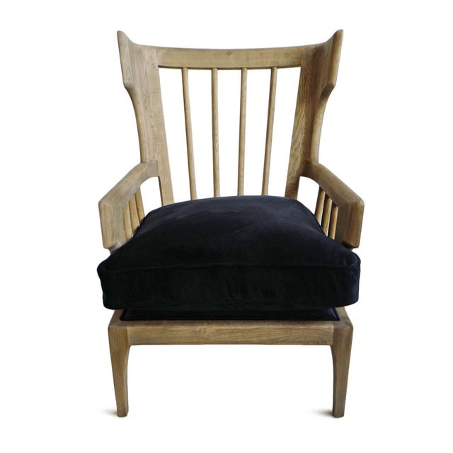 Wingback Navy Velvet Arm Chair For Sale In Los Angeles - Image 6 of 7