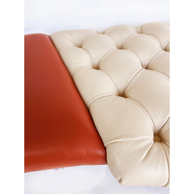 1980s Giorgio Saporiti Design, Il Loft Tufted Leather Bench, Multi-Color Chrome Legs For Sale - Image 9 of 13
