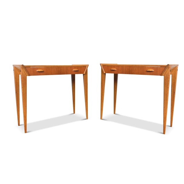 Mid-Century Modern 1960s Pair of Atomic Teak + Oak Swedish Modern Nightstands For Sale - Image 3 of 11