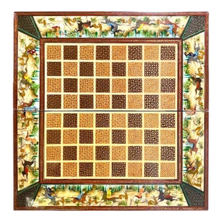 Persian Khatam Chess Board With Micro-Mosaic and Handpainted Decoration and Backgammon Board For Sale