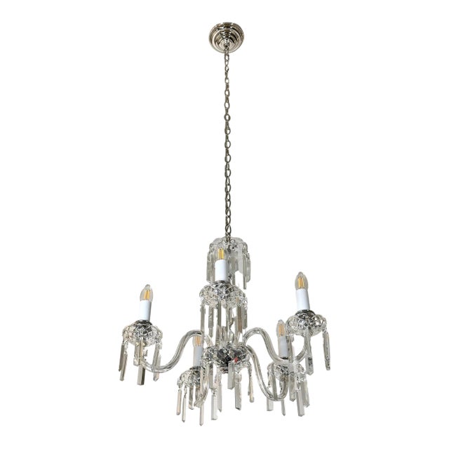 Mid 20th Century Modern Restored Mid Century Five Arm Crystal Chandelier For Sale