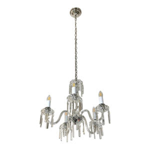 Mid 20th Century Modern Restored Mid Century Five Arm Crystal Chandelier