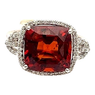 8.85 Ct Natural Garnet & Diamond Ring Size 7 For Sale