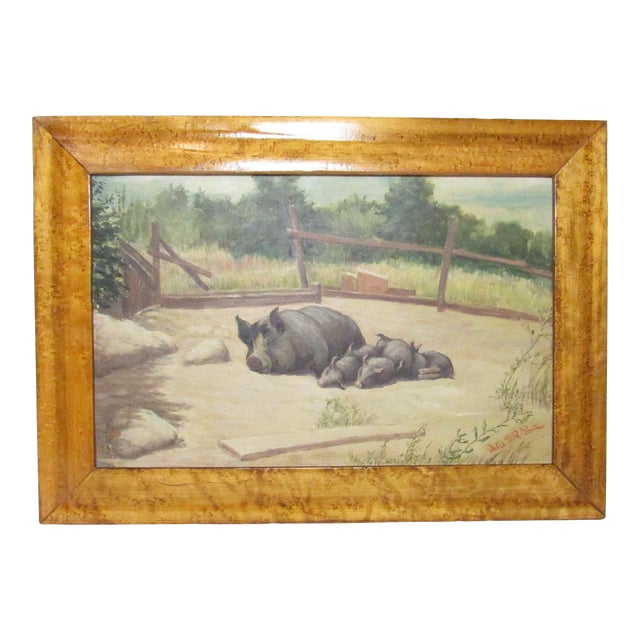 Oil on Board Painting of Pigs, Signed Julia s.g. Porter For Sale