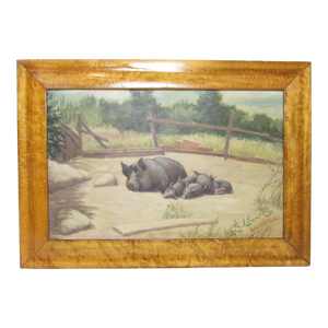 Oil on Board Painting of Pigs, Signed Julia s.g. Porter