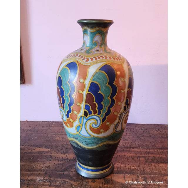 Rare Monumental Antique Art-Nouveau Dutch Holland Large Gouda Pottery Vase #711 C1918 For Sale In New York - Image 6 of 14