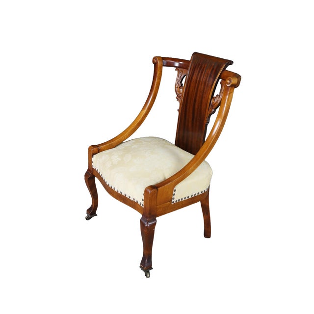 Biedermeier Antique 19th C. Mahogany Regency Empire Klismos Library Desk Gondola Arm Chair For Sale - Image 3 of 18