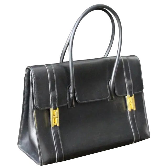 Black Leather Hermes Drag Bag by Hermès for Hermès, Unkns For Sale