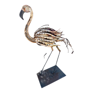 Vintage Painted Metal Flamingo Sculpture