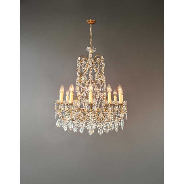 Antique French Italian Crystal Chandeliers Brass Rococo Style Restored - a Pair For Sale - Image 4 of 11