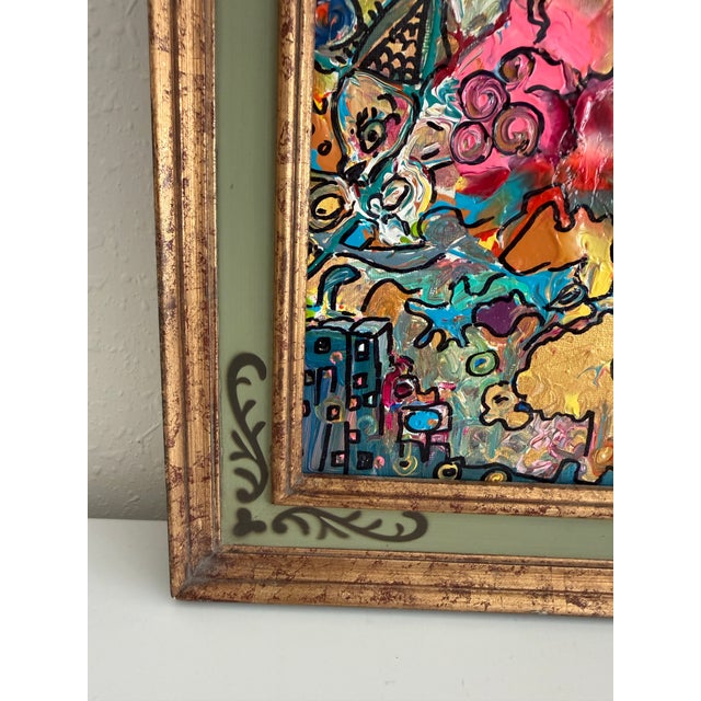Abstract Serg Graff "Sleeping City" Abstract Acrylic Painting Framed Outsider Art Coa For Sale - Image 3 of 8