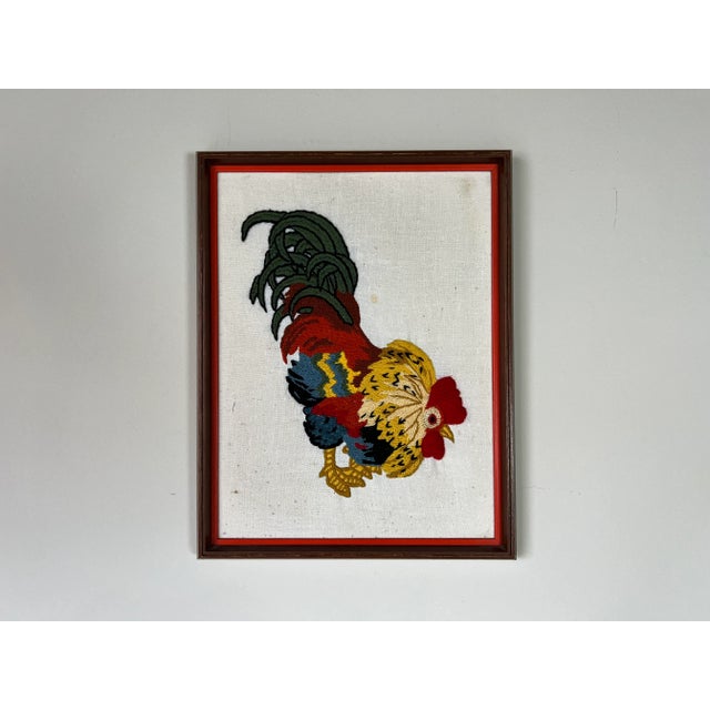 70's Vintage Hand Embroidery Rooster Wall Art For Sale - Image 12 of 12