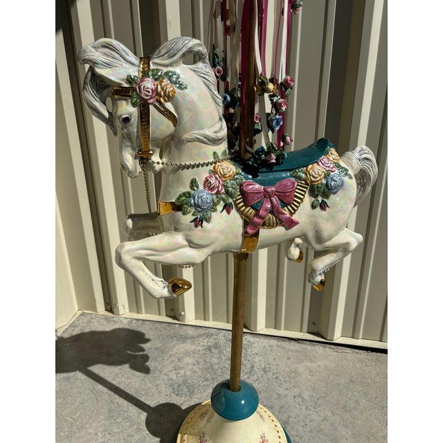 English Vintage 1980s Life Size Carousel Horse Art on Decorative Stand For Sale - Image 3 of 12