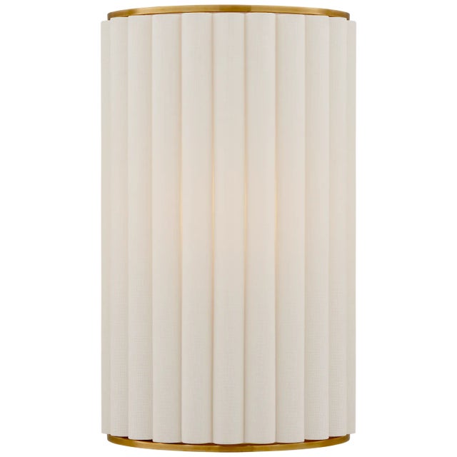 Palati Small Sconce in Hand-Rubbed Antique Brass with Linen Shade Designer: Ian K. Fowler Height: 14" Extension: 5"...