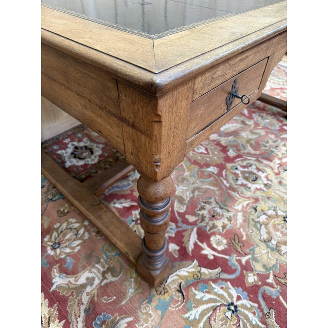 Louis XIII Style Flat Desk in Walnut and Leather For Sale - Image 4 of 9