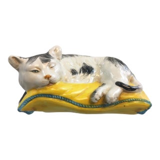 1980s Italian Ceramic Kitten on Pillow For Sale