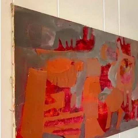 Vintage Abstract Expressionist Orange & Red Mixed Media Painting For Sale In West Palm - Image 6 of 10