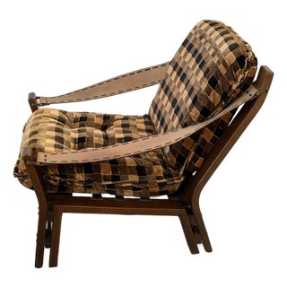 Vintage Italian Checkered Armchair With Leather Straps For Sale