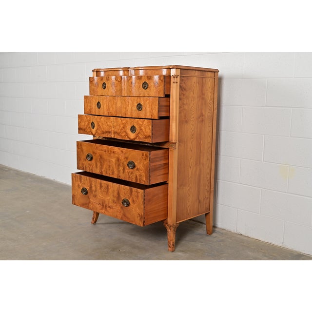 Romweber French Regency Louis XVI Burl Wood Highboy Dresser, Circa 1920s For Sale In South Bend - Image 6 of 15