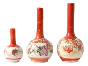 Antique Japanese Kutani Ware Porcelain Vase, 1890s, Set of 3