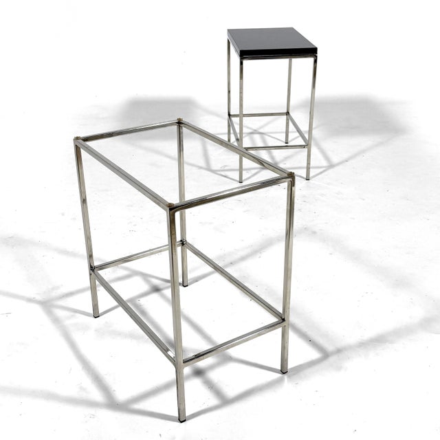 Pair of Minimalist Chrome Side Tables With Granite Tops For Sale - Image 9 of 10