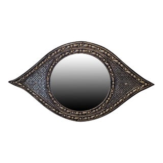 Moroccan Eye Shape Metal Inlaid Mirror For Sale
