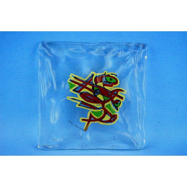 Measurements: height: 13 cm; width: 13 cm; depth: 0.7 cm item : a fine square clear glass plaque originally attached to a...