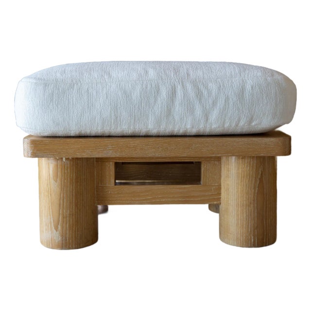 Karl Springer Dowelwood Ottoman With Upholstered Cushion, Circa 1970s For Sale