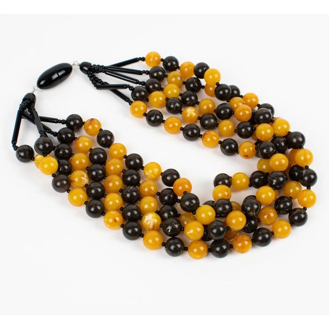 Angela Caputi Angela Caputi Tangerine and Black Beaded Multi-Strand Resin Necklace For Sale - Image 4 of 8