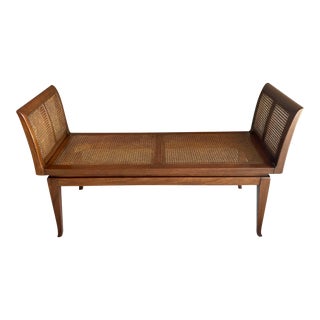 Mid-Century Cane & Mahogany Window Bench by Fine Arts Furniture Co. For Sale