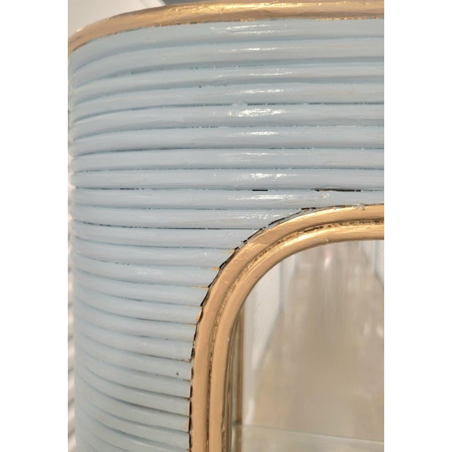 Vintage Custom Painted Baby Blue Gold Arched Pencil Reed Glass Shelving Unit Etagere For Sale - Image 12 of 13