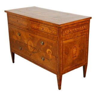 Italian Neoclassical Period 1800s Fruitwood Four-Drawer Commode with Marquetry For Sale