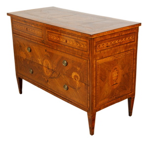 Italian Neoclassical Period 1800s Fruitwood Four-Drawer Commode with Marquetry