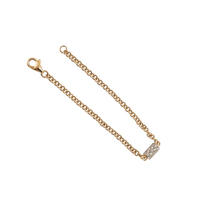 Early 21st Century 14k Rose Gold 0.41ctw Pave Diamond Barrel Rondelle Charm Chain Link Bracelet For Sale - Image 5 of 8