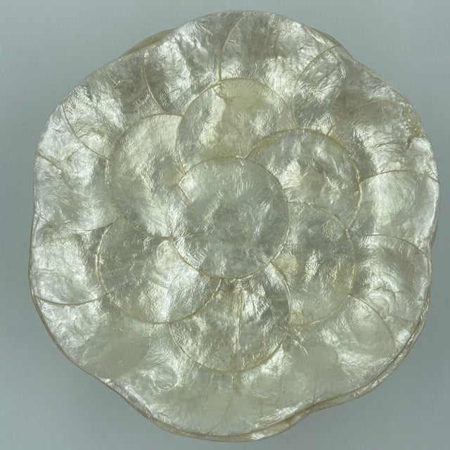 Mid-Century Modern Vintage Capiz Shell Dishes – Set of 12 | Iridescent Coastal Entertaining For Sale - Image 3 of 11