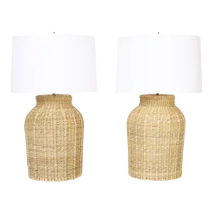 Pair of Wicker Bottle Form Table Lamps From the Fs Flores Collection