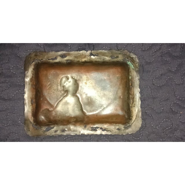 Copper Antique Japanese Mixed Metal Geisha Plaque – Pierced Ornate Wall Tray – 7×5" For Sale - Image 8 of 13